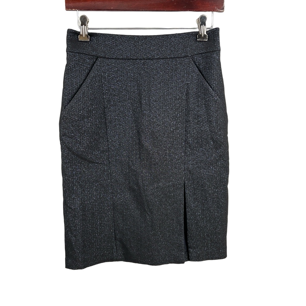 Ramy Brook Skirt Black Sparkle Knee-Length Front Slit‎ Pockets 28” Waist